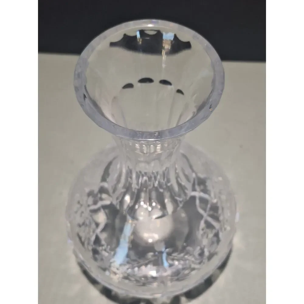 Vintage Cut Crystal Vase Floral Etched Pattern Flared Rim Clear Glass 10”